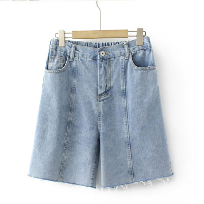 【มีไซส์ใหญ่】Plus Size M-6XL Womens Elastic Waist Casual Summer Shorts Fashion Straight Blue Denim Shorts