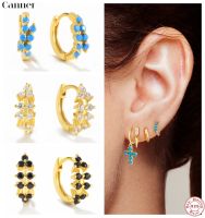 CANNER 925 Sterling Silver Korean 3Colors Mini Zircon Turquoise Hoop Earrings For Women Cute Earbone INS Trendy Jewelry Gifts