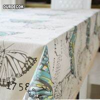 Butterfly Linen Table Cloth with Lace Edge Print Rectangle Kitchen Coffee Table Cover Home Tableclothes toalha De Mesa Chemin