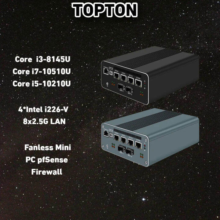 Topton fanless mini PC pfSense firewall core i3-8145U router 4*10g SFP ...