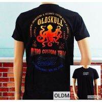 HOT เสื้อยืด Oldskull เสื้อยืดลำลองฤดูร้อน สไตล์ไบค์เกอร์ ลายปลาหมึกยักษ์100%cotton