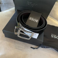 【Gift Box】Original Hugos Boss Belt Black Pin Buckle Top Brand Business Style Cowhide Belt Retro Belts For Men With Box Package