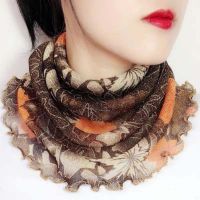 ✵ↂ Summer Womens Scarf Wild Hanging Ear Cervical Elastic Gold Ilk Alse Collar Silk High Neck Pullover Small Shawl Female U35