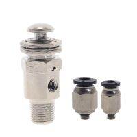 TAC 3P Air Pneumatic Mechanical Valve Exhaust Valve 2 Position 3 Way M5 Female 1/8 quot; Male Thread Button Switch Valves W Fiitting