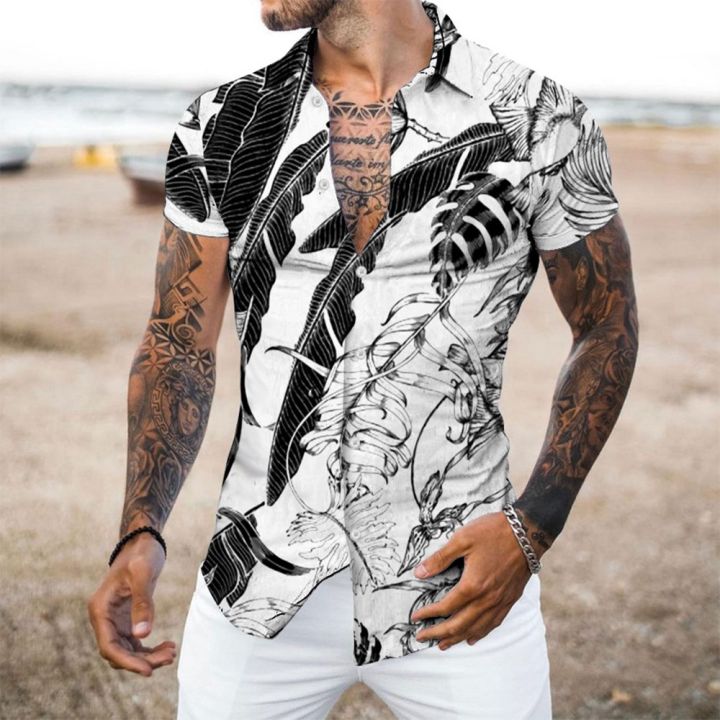 Men's Button-Up Shirt Baroque Hawaiian Short-Sleeve T-Shirt Top  3D-Digital-Print