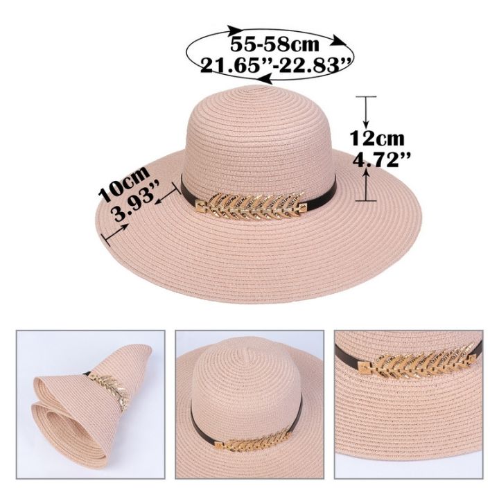 cod-sun-protection-hat-female-korean-version-fashion-all-match-straw-gold-leaf-high-end-atmospheric-seaside