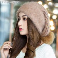 Winter Women Lady Fleece Knitted Hat Wool Rabbit Fur Fashion Warm Earflap Blended Soft Hats Leisure Windproof Females Cap