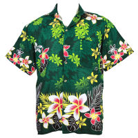 Size S เสื้อเชิ้ตฮาวาย Hawaiian Shirt Alohe Elegance Plumeria Frangipani Holiday Beach Green HW269t เสื้อสงกรานต์ เสื้อลายดอก