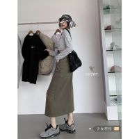 Army Green A Word Split Skirts Long Tooling In Female Autumn New Tall Waist Show Thin Dress Package Hip Skirt Skirt