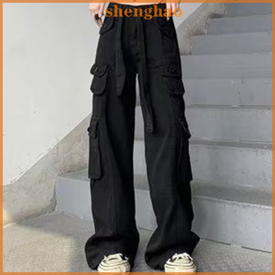 shenghao กางเกงสตรี2023 Solid Color VINTAGE Cargo กางเกงยาวแฟชั่น LOW เอวสตรีสตรีเสื้อกางเกงกางเกงกางเกงกางเกงกางเกงตรง