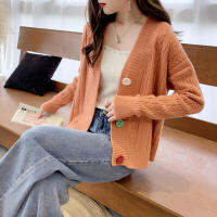 เสื้อสเวตเตอร์ถัก Korean style solid color knitted สีทึบ สไตล์เกาหลี เสื้อหนาวหญิงพร้อมกระดุมใหญ่ สไตล์สั้น เสื้อกันหนาวแฟชั่น เสื้อนอก