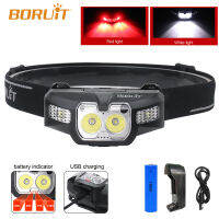 BORUIT B30 Original Headlamp Flashlight Powerful 18650 Headlight Infrared Sensor Head Lamp Light White Red LED Head Torch