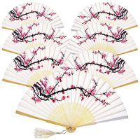 12 Pieces Hand Held Fans Silk Bamboo Folding Fans Flower Printed Fans Handheld Folded Dance Fans for Wedding Gift Party