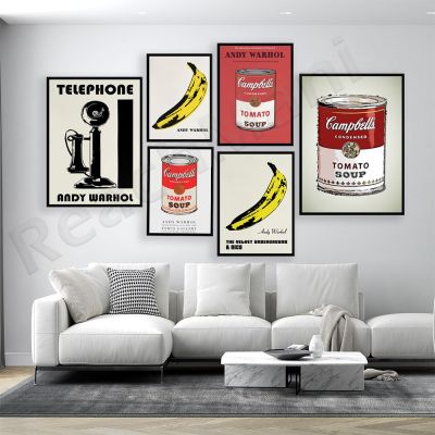 Andy Warhol Art Poster - Banana Campbell Soup Can Pop Art ตกแต่งผนังสำหรับห้องนั่งเล่น Home