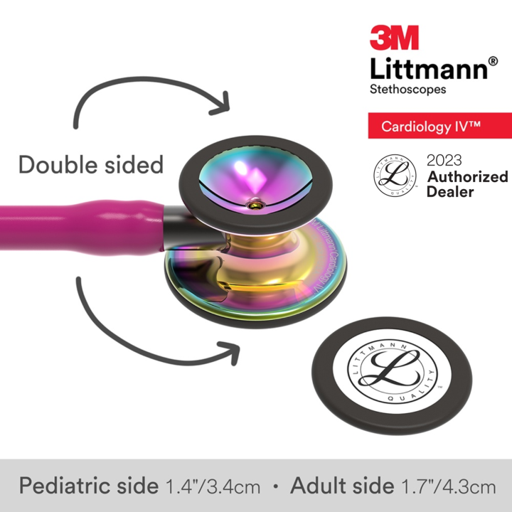 3m-littmann-cardiology-iv-stethoscope-27-inch-6241-raspberry-tube-high-polish-rainbow-chestpiece-black-stem-and-black-eartubes