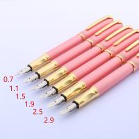 High Quality Pink Golden Trim Gothic Parallel Art Body Flat Tip Vinyl Calligraphy 0.7 1.1 1.5 1.9 2.5 2.9 Nib Fountain Pen  Pens