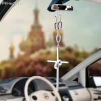 Bling Jesus Crucifix Cross Ring Car Pendant Ornaments Charms Rearview Mirror Decoration Hanging Auto Interior Decor Accessories