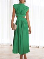 ₪ Women Beach Maxi Long hollow out Dress Casual Fashion Summer Sexy V neck Waist Midi Long Dress Vintage A line Sundress vestidos