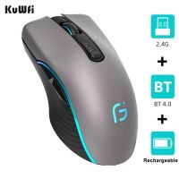 Kuwfi Mouse Komputer บลูทูธ4.0 + 2.4Ghz เมาส์ไร้สายสองโหมด2 In 1 2400DPI เมาส์ออปติคัลพกพาตามหลักสรีรศาสตร์สำหรับพีซีแล็ปท็อป