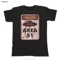 Danger Area 51 Aliens Funny Mens 100% Cotton T-shirts UFO Spaceship Space Gift Top T Shits Printing Short Sleeve Casual O-Neck  RN2Q