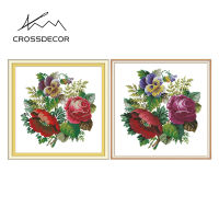 Crossdecor ดอกไม้ Cross Stitch ชุดช่อดอกกุหลาบประทับตราผ้าใบทำด้วยมือ DMC 11CT 14ct เย็บปักถักร้อย DIY เย็บปักถักร้อยด้ายฝ้ายชุดสำหรับผู้เริ่มต้นตกแต่งสำหรับ Sala Wall