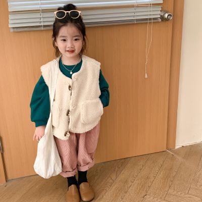 （Good baby store） HoneyCherry Girls Imitation Lamb Wool Vest Autumn and Winter New Girl Warm Jacket Top Waistcoat