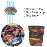 【hot】Blaze and The Monster Machines Disposable Tableware Set Birthday Party Decorations Paper Cup Plate Straw Boys Baby Shower