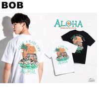 BOB เสื้อยืดลาย รุ่น Aloha สีขาวและสีดำ แขนสั้น เสื้อยืดผู้ชาย ผู้หญิง S-3XL