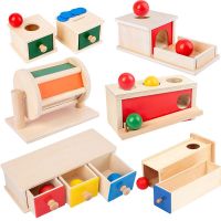 Montessori Wooden Permanent Box Coin Box Textile Drum Drawer Kindergarten Teaching Aids Kids Sensory Training Board Games Toys