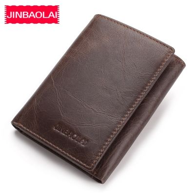 JINBAOLAI Genuine Cow Leather Men Wallets Card Holder Note Compartment Short Wallets Vintage Brand High Quality Purses For Male