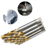 5pcs Titanium Coated Screw Thread Plug Tap HSS Spiral Point Straight Flute Metric Machine Screw Taps Drill Set M3/M4/M5/M6/M8