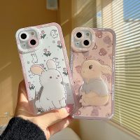 For Samsung Galaxy S22 Ultra S21 FE S20 Plus Note 20 S23 Case Cute Rabbit With Holder Soft Tranparent TPU Phone Protecion Cover Phone Cases