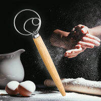 Danish Dough Whisk Stainless Steel Kitchen Whisk Egg Beater Wood Handle Bread Hand Mixer Whisk for Cooking อุปกรณ์ครัว-jica