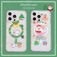 เคสโทรศัพท์ชาร์จไร้สายลายกระต่ายกวางซานตาคลอสน่ารักสำหรับ iPhone 15 14 13 12 11 Pro Max 15plus คลุมเต็ม TPU ฝาหลังปลอกกันกระแทก