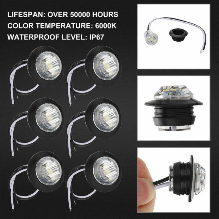 10ชิ้นไฟเครื่องหมายข้างรถบรรทุก3-4นิ้ว12v-3led-6000k-รถโดยสารประจำทางรถสัญญาณเลี้ยว-led-ip67กันน้ำสากล