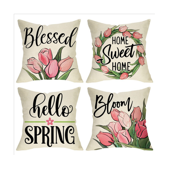 18X18 Set of 4 Spring Decorations Farmhouse Throw Pillow Covers ...