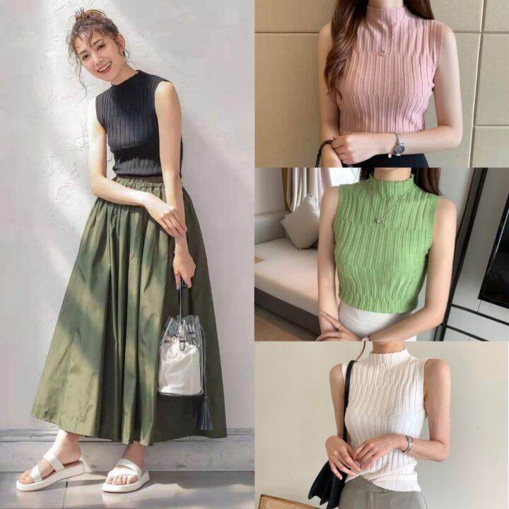 พร้อมส่ง-เสื้อท็อปแขนกุด-แฟชั่นสาว-office-ผ้าไหมพรม-ขึ้นลาย-คอเต่า-สุดเซ็กซี่-ผ้าบาง-ใส่สบาย-ยืดตามตัว-003