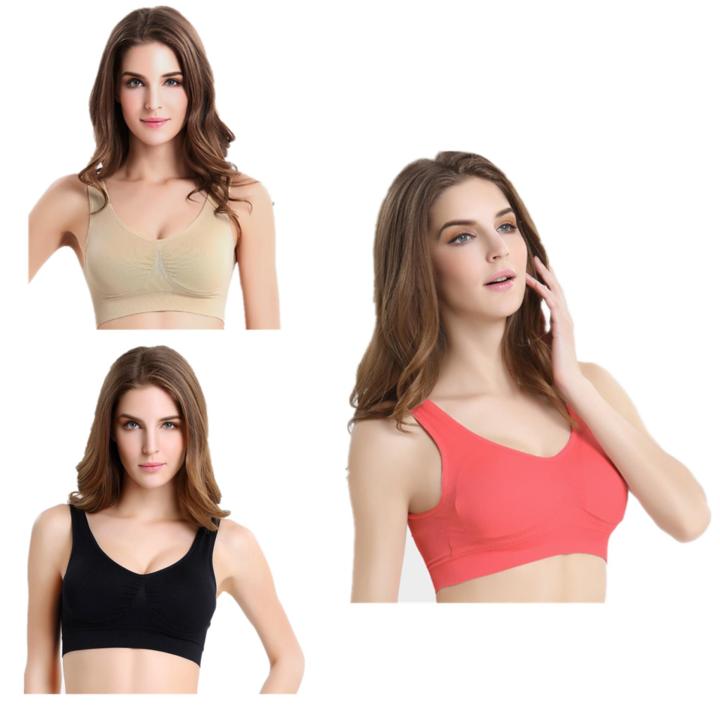 3 pieces of unbonded sleep sports bra (nude color, peach red