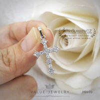 จี้สร้อยคอ ฝังคริสตัลแท้ ลาย ไม้กางเขน Cross ขนาดกลาง สร้อย เครื่องประดับ PD099 ValueJewelry