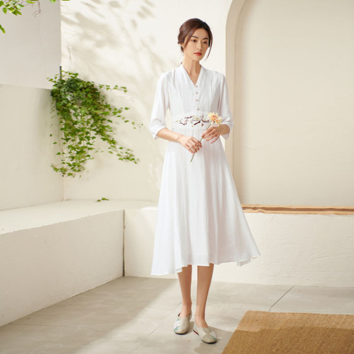 qingshuzhai-2021ชุดผู้หญิงย้อนยุคสไตล์จีนปักเซนเสื้อผ้าสตรีวรรณกรรมชาเสื้อผ้าผู้หญิง