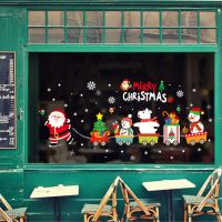 Funny Anta Claus Train Window Christmas Decoration Store Glass Door Stickers Cartoon Paste Removable Wall Stickers Wallpaper