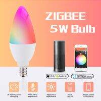 [Super bright bulb] E12/E14 Tuya Zigbee 3.0สมาร์ทเทียนหลอดไฟ RGBWC 5วัตต์ LED เสียงการควบคุมระยะไกลเข้ากันได้กับชีวิต Alexa Google Home