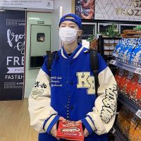 Klein Blue Baseball Uniform Male Popular Logo Ins Spring Wind Loose Stitching Embroidery Jacket