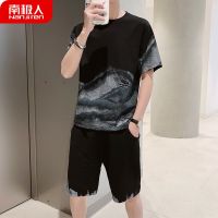 【hot seller】 Mens summer casual sports suit 2021 new short-sleeved trendy clothes mens with handsome