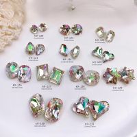 5pcs K9 Crystal Diamond Aurora Green Sparkling Jewelry Dove Egg Fat Square Rhinestone Pointed Bottom Shaped Nail Accessories