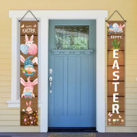 อีสเตอร์ประตูแบนเนอร์กระต่ายอีสเตอร์คู่แครอทกระต่าย Happy Easter Day Decor Porch ป้ายสำหรับ Home Front Door Welcome Sign