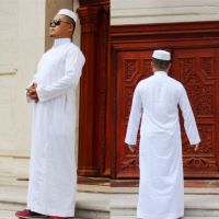 【CW】 Men Muslim Robes Clothing Dubai Arabic Abaya Kaftan  Eid Mubarak Prayer Jubba Thobe Man Costume 7Color