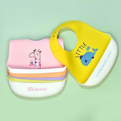 【CC】 Baby Bibs Silicone Apron Soft Saliva Dripping Banana Bib Feeding Cartoon Printed Kids Boy Adjustable
