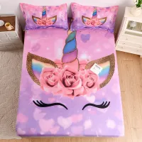 Pink Unicorn Twin Fitted Sheet for Girls Lovely Unicorn Bed Sheets Set Mattress Cover Microfiber Bed Sheet Fitted &amp;Pillow Cover