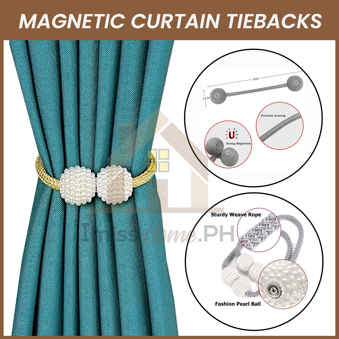 2x Magnetic Round Curtain Tieback Braided Buckle Window Strap Clip Rope Holders 